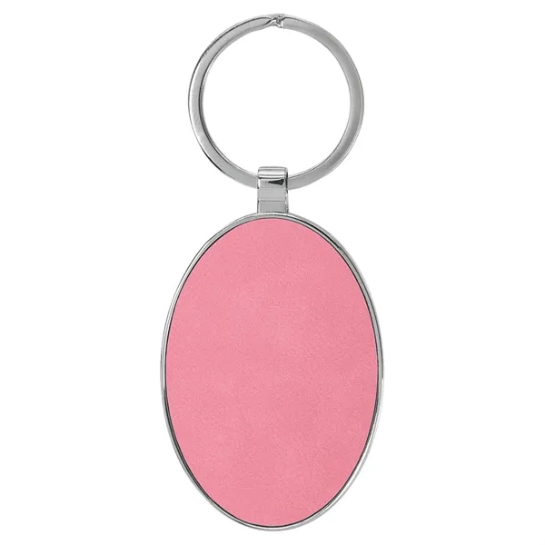 3" x 1 3/4" pink PU leatherette/metal oval keychain with metal... from ASI 74601 Calico