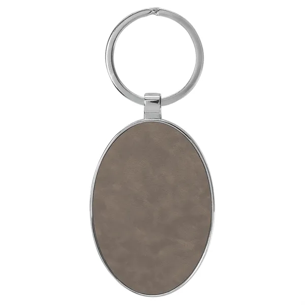 3" x 1 3/4" gray PU leatherette/metal oval keychain with metal... from ASI 74601 Calico