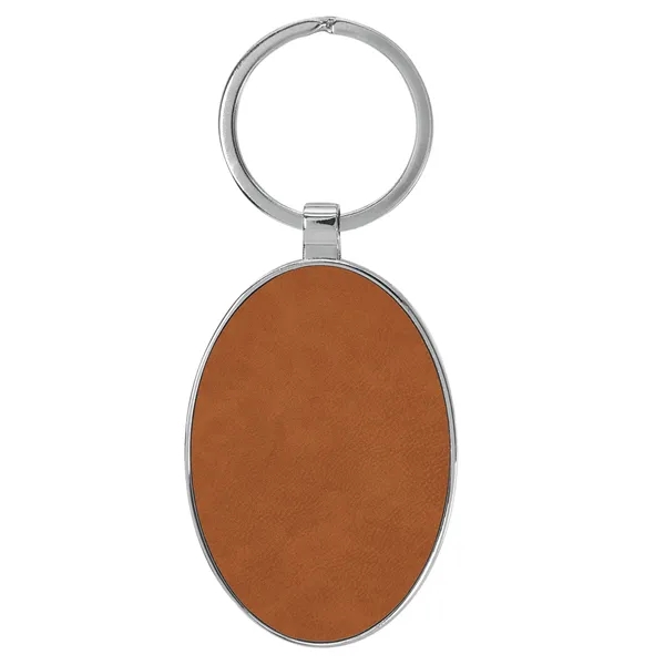 3" x 1 3/4" rawhide PU leatherette/metal oval keychain with metal... from ASI 74601 Calico
