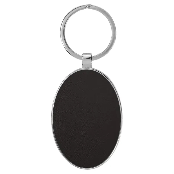 3" x 1 3/4" black PU leatherette/metal oval keychain with metal... from ASI 74601 Calico