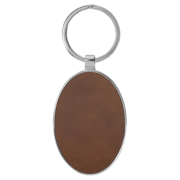 3" x 1 3/4" dark brown PU leatherette/metal oval keychain with... from ASI 74601 Calico