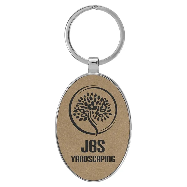 3" x 1 3/4" light brown PU leatherette/metal oval keychain with... from ASI 74601 Calico