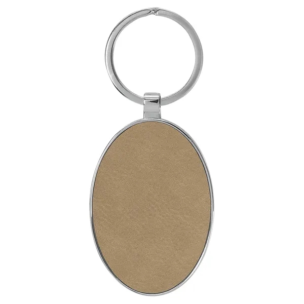 3" x 1 3/4" light brown PU leatherette/metal oval keychain with... from ASI 74601 Calico