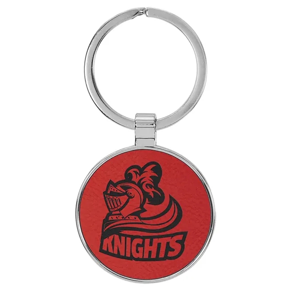 1 1/2" x 1 1/2" red PU leatherette/metal round keychain with... from ASI 74601 Calico