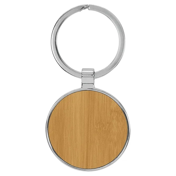 1 1/2" x 1 1/2" bamboo PU leatherette/metal round keychain with... from ASI 74601 Calico
