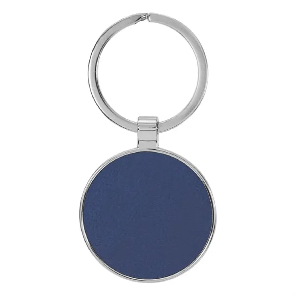1 1/2" x 1 1/2" blue PU leatherette/metal round keychain with... from ASI 74601 Calico