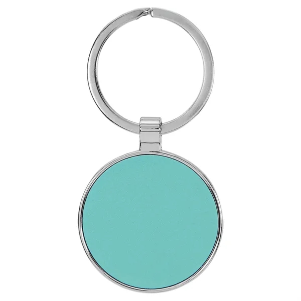1 1/2" x 1 1/2" teal PU leatherette/metal round keychain with... from ASI 74601 Calico