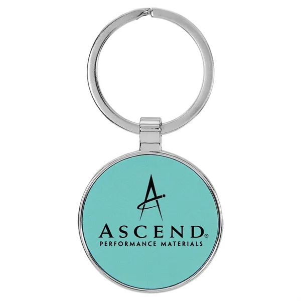 1 1/2" x 1 1/2" teal PU leatherette/metal round keychain with... from ASI 74601 Calico