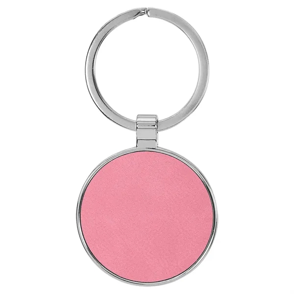 1 1/2" x 1 1/2" pink PU leatherette/metal round keychain with... from ASI 74601 Calico