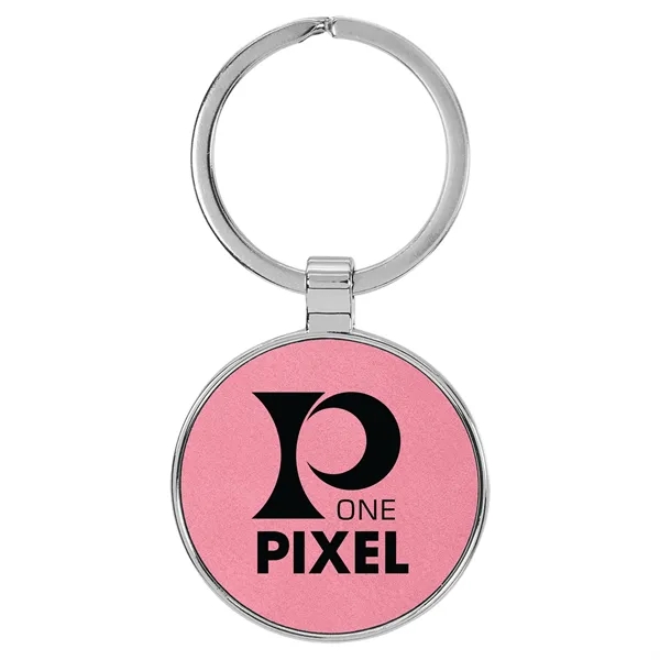 1 1/2" x 1 1/2" pink PU leatherette/metal round keychain with... from ASI 74601 Calico