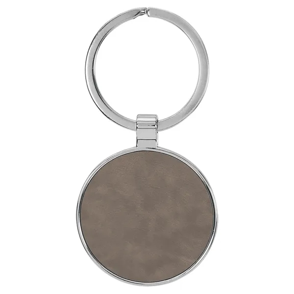 1 1/2" x 1 1/2" gray PU leatherette/metal round keychain with... from ASI 74601 Calico