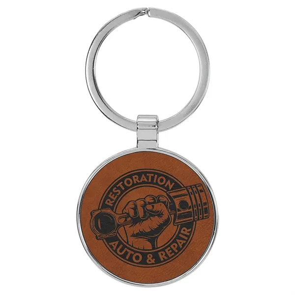 1 1/2" x 1 1/2" rawhide PU leatherette/metal round keychain with... from ASI 74601 Calico