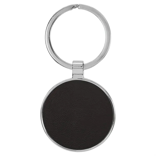 1 1/2" x 1 1/2" black PU leatherette/metal round keychain with... from ASI 74601 Calico