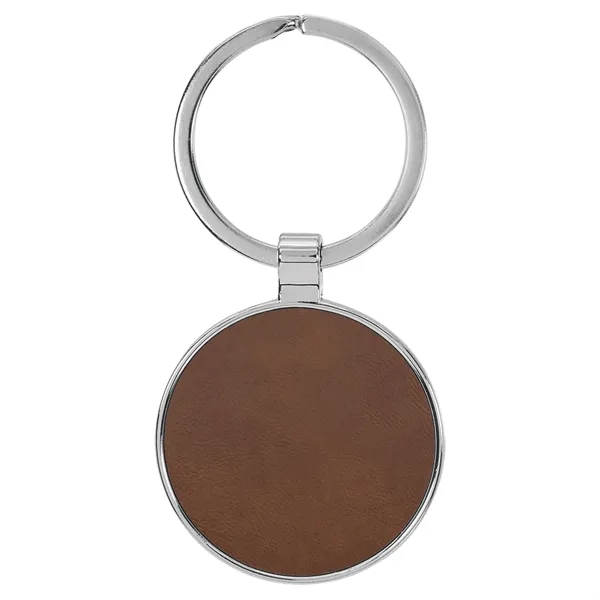 1 1/2" x 1 1/2" dark brown PU leatherette/metal round keychain... from ASI 74601 Calico