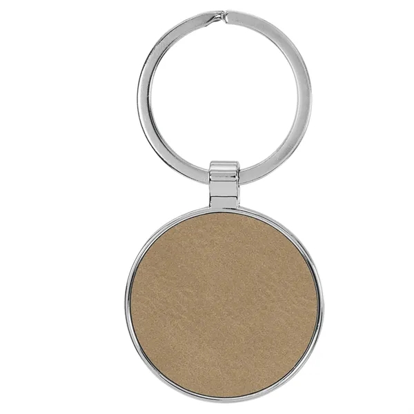 1 1/2" x 1 1/2" light brown PU leatherette/metal round keychain... from ASI 74601 Calico