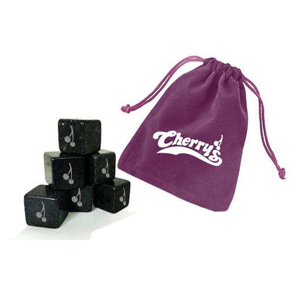 Velveteen pouch with 6 polished soapstones to keep drinks cold.... from ASI 40544 Binaco