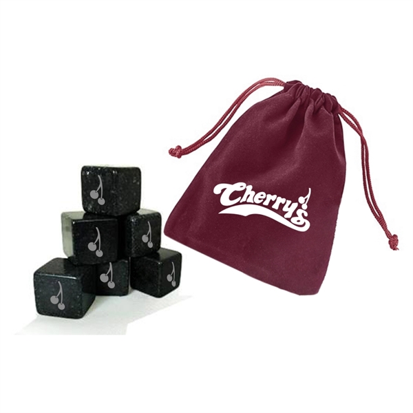 Velveteen pouch with 6 polished soapstones to keep drinks cold.... from ASI 40544 Binaco