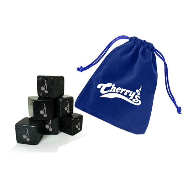 Velveteen pouch with 6 polished soapstones to keep drinks cold.... from ASI 40544 Binaco