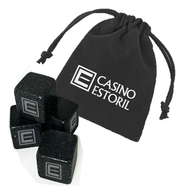 Velveteen pouch with 4 polished soapstones to keep drinks cold.... from ASI 40544 Binaco