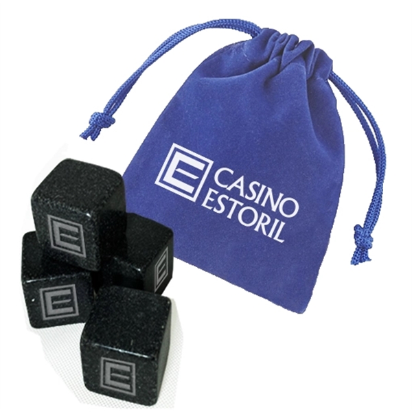 Velveteen pouch with 4 polished soapstones to keep drinks cold.... from ASI 40544 Binaco