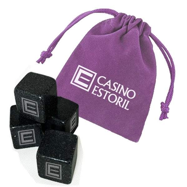 Velveteen pouch with 4 polished soapstones to keep drinks cold.... from ASI 40544 Binaco