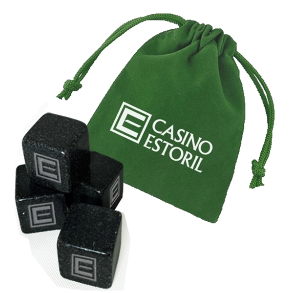 Velveteen pouch with 4 polished soapstones to keep drinks cold.... from ASI 40544 Binaco