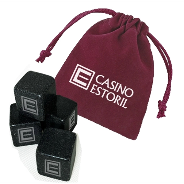 Velveteen pouch with 4 polished soapstones to keep drinks cold.... from ASI 40544 Binaco