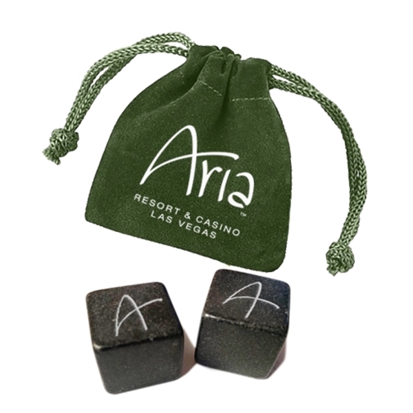 Velveteen pouch with 2 polished soapstones to keep drinks cold.... from ASI 40544 Binaco