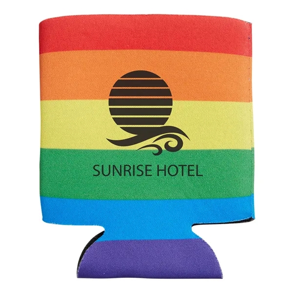 4" x 4" folding foam can cooler sleeve with rainbow print.... from ASI 79530 Prime Line