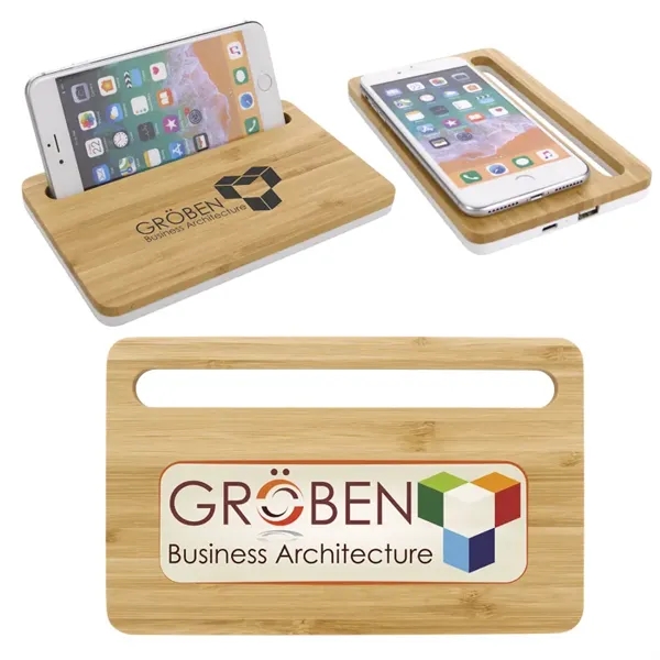Bamboo Wireless Charging Pad with Phone Stand... from ASI 40480 Koozie Group