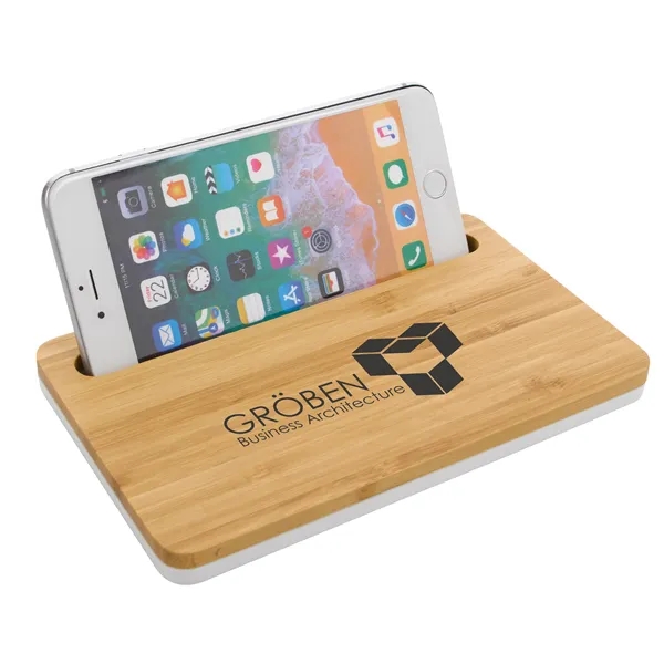 Bamboo Wireless Charging Pad with Phone Stand... from ASI 40480 Koozie Group