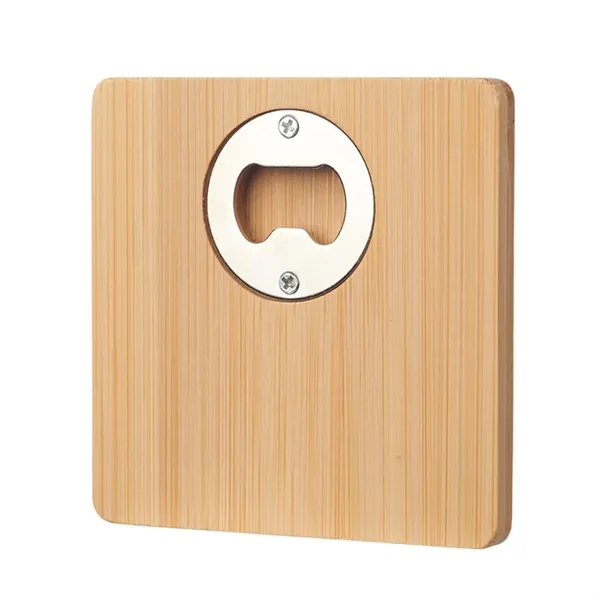 Square bamboo wood coaster with opener plus 1 color silkscreen imprint... from ASI 37218 Athena Promo (tm)