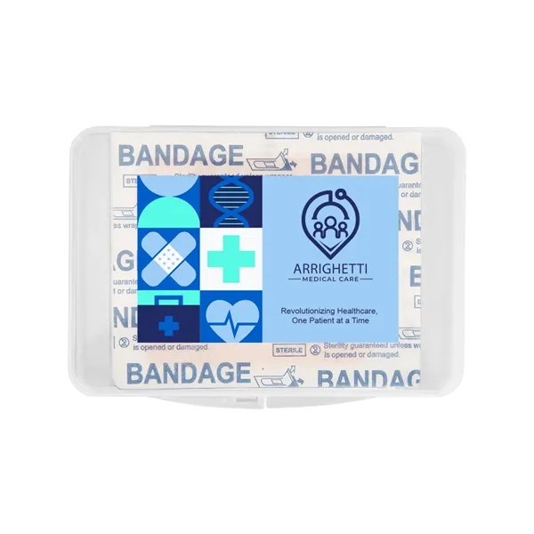 Portable first aid kit with bandages, hand sanitizer, cleansing pad, towelette,... from ASI 61125 Hit Promotional Products / Hit®