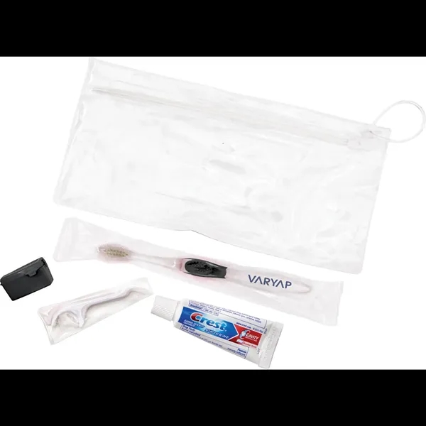 Wellness kit with a toothbrush, floss, travel cap, and toothpaste... from ASI 66887 PCNA / Bullet