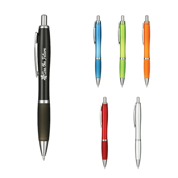 Plunger action ballpoint pen with vibrant-colored barrel, grip, black gel ink... from ASI 66887 PCNA / Leeds