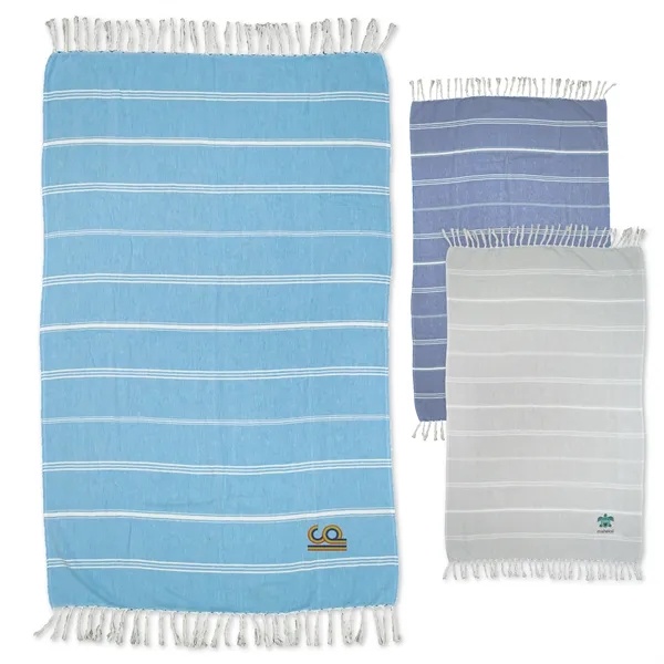 39" x 70" 8.0lb./doz. Striped Turkish cotton peshtemal/beach towel with fringes.... from ASI 79750 Pro Towels