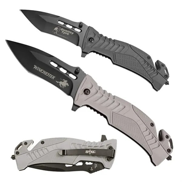 Rescue knife with built-in seatbelt cutter and glass breaker.... from ASI 37455 Atteff International Inc