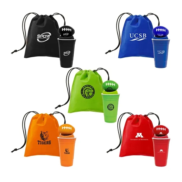 Football tailgate kit with 22 oz. cup with lid/straw, 3" football... from ASI 63549 Jornik Manufacturing Corp