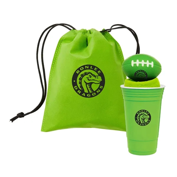 Football tailgate kit with 22 oz. cup with lid/straw, 3" football... from ASI 63549 Jornik Manufacturing Corp