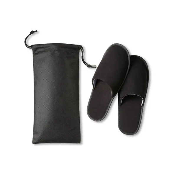 Pair of EVA travel slippers in 70GSM non-woven polypropylene drawstring storage... from ASI 79530 Prime Line