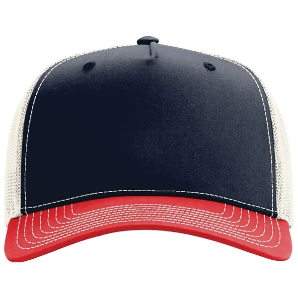 Richardson 112FP snapback cotton and polyester five-panel cap with leatherette patch... from ASI 74601 Calico