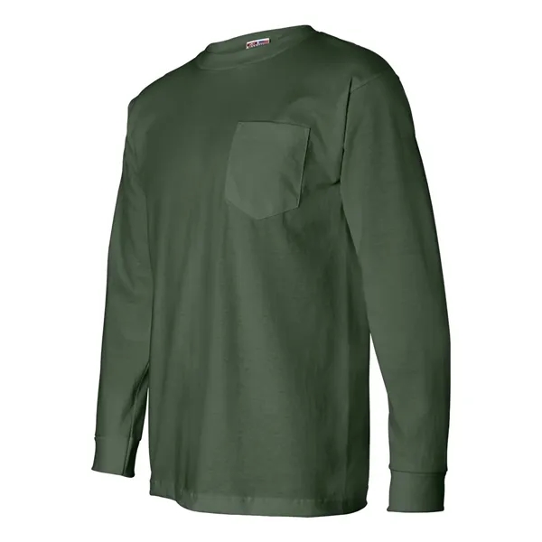 Adult USA made heavyweight 100% cotton long sleeve t-shirt with pocket.... from ASI 84358 S&S Activewear