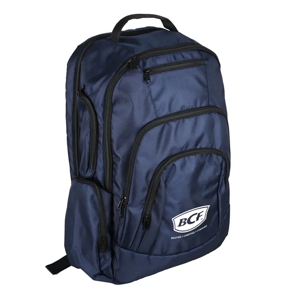Backpack with large main zippered compartment and internal padded laptop/tablet pocket.... from ASI 52840 Evans Manufacturing