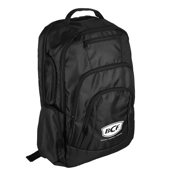 Backpack with large main zippered compartment and internal padded laptop/tablet pocket.... from ASI 52840 Evans Manufacturing
