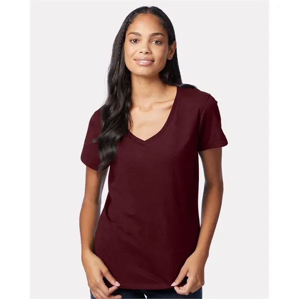 Women's V-neck T-shirt made of cotton/polyester with contoured, side-seamed feminine fit.... from ASI 84358 S&S Activewear