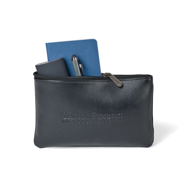 Leather pouch with top zippered closure, interior zippered pocket and two-piece... from ASI 56070 Gemline / Gemline®