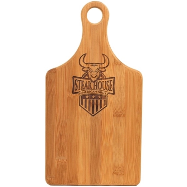 Paddle shaped cutting board made of bamboo 13.5" x 7"... from ASI 72657 Active Life Promo / Apres Ski Ingrain Promo