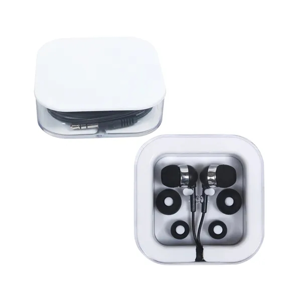 2.75" x 2.75" x 0.75" ABS plastic case with silicone/polyurethane earbuds... from ASI 79530 Prime Line