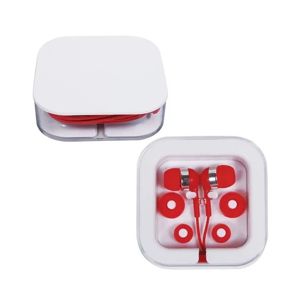 2.75" x 2.75" x 0.75" ABS plastic case with silicone/polyurethane earbuds... from ASI 79530 Prime Line