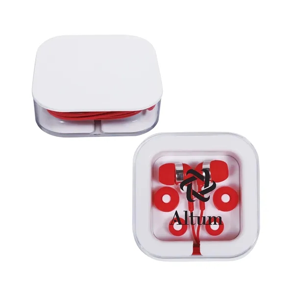 2.75" x 2.75" x 0.75" ABS plastic case with silicone/polyurethane earbuds... from ASI 79530 Prime Line